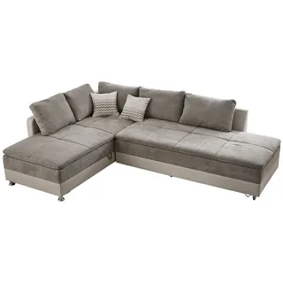 luma-home Eckcouch Kunstleder 3-Sitzer Graubraun/Beige