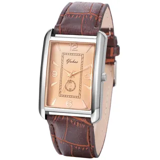 JewelryWe Paar Uhren Vintage Partner Freundschaft Leder Armband Uhr Analog Quarz Armbanduhr Klassische Rechteckige lässige Uhr mit Römischen Ziffern Zifferblatt Geschenk für Herren Damen