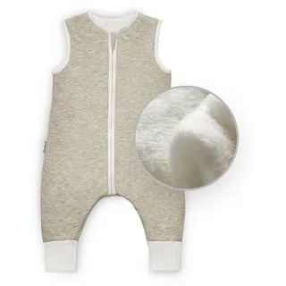 Ehrenkind® Ganzjahres-Schlafsack mit Füßen Wollfüllung | 100% Bio-Baumwolle mit 100% Wolle Füllung Baby-Schlafsack | Oeko-TEX | Beige Melange 90 - 90