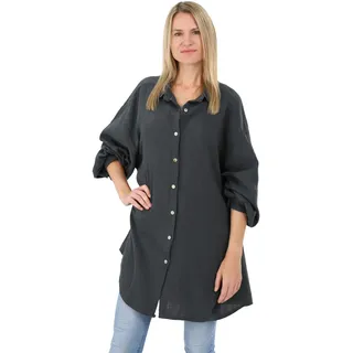 Malito Damen Musselin Bluse - Langarm Blusenhemd - langes Oversize Hemd aus Baumwolle - Long Shirt Strand Cover Up 20914 (dunkelgrau 34-46) - 34-46 Tall