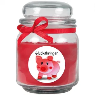 HS Candle Duftkerze - Bonbon Glas Viel Glück", Rot Rose