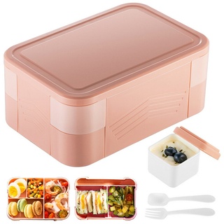 CALIYO Lunchbox Lunchbox Kinder, 1550ML Brotdose Kinder mit Fächern, Auslaufsicher Bento Box Jausenbox für Picknick Arbeit Reisen beige|rosa|rot
