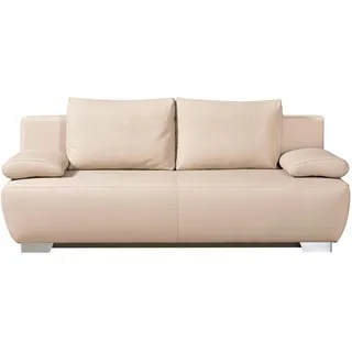 Livetastic Schlafsofa, Beige, Metall, Echtleder, Rindleder, Uni, Füllung: Polyurethan (Pur), 195x85x90 cm, Lederauswahl, Schlafen auf Sitzhöhe, Wohnzimmer, Sofas & Couches, Sofas, Ledersofas