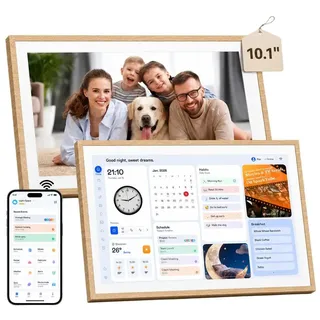 jectse TABWEE P10 10,1" Digitaler Kalender und Bilderrahmen mit Touch, WIFI, 1280x800, 16:10, Foto-Sharing, Kindersicherung, Holzdesign - Weiß