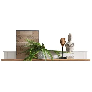 Lomadox Wandregal ESBJERG-69, 148cm, Kiefer weiß lackiert mit Eiche geölt, Landhausstil weiß