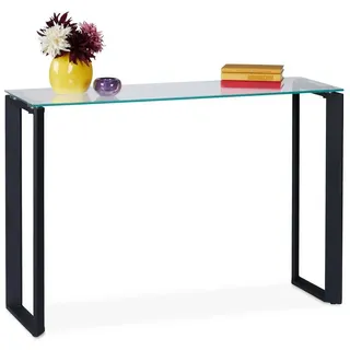 relaxdays Konsolentisch mit Glasplatte schwarz