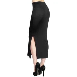 Bleistiftrock Damen High Waist Jersey Maxi Rock Langer Rock mit Schlitz - RD0022 (RD002-Schwarz) - Einheitsgröße