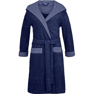 Esprit Damenbademantel Day, Kurzform, Microfaser-Webfrottier, Kapuze, Gürtel, mit Kapuze, gestreiften Akzenten & Logostickerei, kurz blau XS