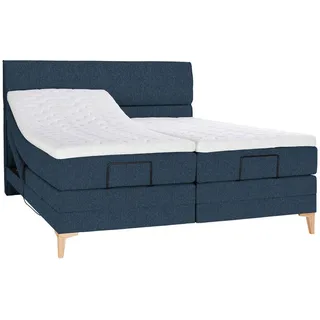 Voleo Boxspringbett, Blau, Holz, Eiche, massiv, H3, 7-Zonen, Höhe ca. 19 cm, 160x200 cm, Über- und Sondergrößen erhältlich, gepolstertes Kopfteil, Stoffauswahl, Topper geteilt, in verschiedenen Größen Matratze Härtegraden Matratzenauswahl, Topperauswahl, Kopfteilauswahl, geteilt, Schlafzimmer, Betten, Doppelbetten