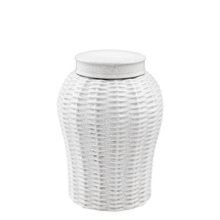 Casa Padrino Designer Keramik Vase mit Deckel Weiß Durchmesser 18 x H. 26 cm - Luxus Vase