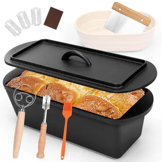 GFTIME Gusseisen Topf 36cm Brot Backen, Brotbackform mit Deckel - Robuste Brotbackform mit Deckel - Idealer Brottopf, Brotbacktopf, Gusseisentopf Brotform, Toastbrot Backform