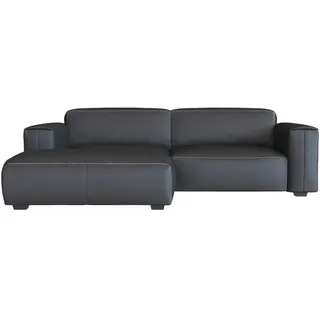 Livetastic Ecksofa, Schwarz, Holz, Echtleder, Birke, vollmassiv, 2-Sitzer, Ottomane links, L-Form, 252x171 cm, Reach, Goldenes M, Oeko-Tex® Standard 100, FSC Mix, Made in EU, Rücken echt, Armteil links, rechts, Wohnzimmer, Sofas & Couches, Wohnlandschaften, Ecksofas