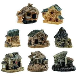 Cisolen 8 Stück Miniatur Fee Garten Stein Häuser Mini Cottage Haus Fee DIY Puppenhaus Dekoration Blumentopf Ornamente Bonsai Handwerk Dekor