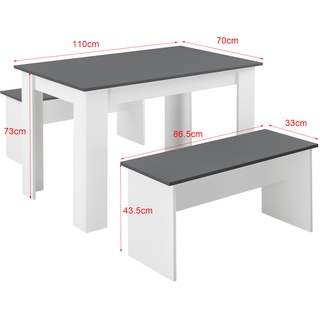 Tisch- und Bank Set Hokksund 110x70 cm mit 2 Bänken Weiß/Grau