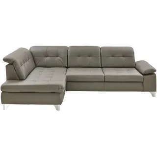 Beldomo Speed Ecksofa Beldomo Premium, Grau, Metall, Echtleder, Rindleder, 4-5-Sitzer, nicht einzeln stellbar, L-Form, Ottomane links, 309x211 cm, Goldenes M, Typenauswahl, Stoffauswahl, Sitzqualitäten, seitenverkehrt erhältlich, Rückenfutter, Bettkasten Fußauswahl, Lederauswahl, Bettfunktion Hocker erhältlich, Wohnzimmer, Sofas & Couches, Wohnlandschaften, Ecksofas