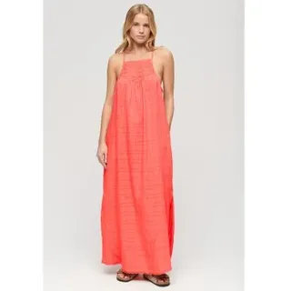 Superdry für Damen. W8011672A Langes Strandkleid Koralle mit Neckholder-Ausschnitt (M), Lässig, Viskose, Ärmellos / Hosenträger
