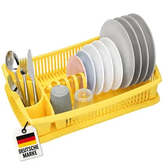 WELLGRO Abtropfgestell - Abtropfgitter - Geschirr Abtropfkorb - Abtropfständer - Abtropfschale - Geschirrabtropfständer - Made IN Europe, Farbe:Gelb