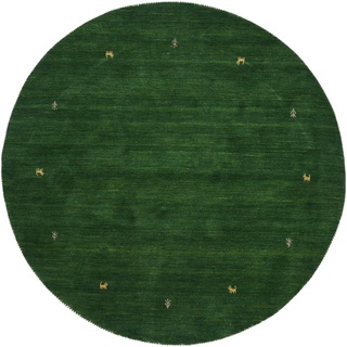 carpetfine Wollteppich Gabbeh Uni Rund Grün Ø 150 | Moderner Teppich für Wohn- und Schlafzimmer