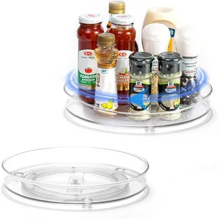 Refined Living Gewürzregal Multifunktionales Drehteller Organizer 2 Stücke, 360° Drehbar, 2 Größen, Rutschfest & Vielseitig Küchen Organizer Rotierendes Lagerrega, Rund Gewürzregal Drehbar für Küchenschran Kühlschrank, Drehteller Kühlschrank Organizer 2-tlg., 360° Drehbarer Organizer Platzsparender Küchenregal weiß