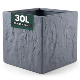 Kreher® Pflanzkübel Anthrazit/Hellgrau - Blumentopf Kunststoff Steinoptik - frostfest & UV-beständig - 30x30x30, 40x40x40, 60x30x30 cm - 1er/2er Set Balkon Garten (1, Anthrazit, 30 x 30 x 30 cm)