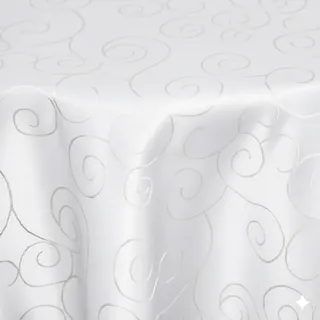 Tischdecke Weiß Rund 160cm | Tafeldecke, Ornamenten-Muster, Damast, Seidenglanz, Pflegeleicht, Schmutzabweisend