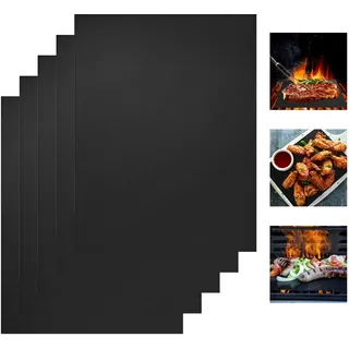 Relota 5 stück BBQ Grillmatte, Grillmatten 50×40 cm Schwarz Grill Matte | Teflon Antihaft für Gasgrill, Grillmatten für Gasgrill Lebensmittelecht Teflon Grillmatte für Holzkohlegrill, Grill, Backofen