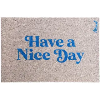 Mad about Mats Fußmatte Willie, Türvorleger, Fußabtreter, Sauberlaufmatte, Outdoor, Beige-Blau, mit Spruch "Have a nice day", Außen und Innen, rutschfest, waschbar, 50 x 75 cm beige|blau