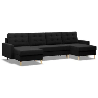 mebligo Ecksofa mit Schlaffunktion, Sofa U-form BLANK, Wendekissen, Schwarz, 294x140cm - Schwarz
