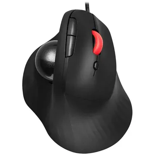 JOMAA Kabelgebundene Trackball-Maus – Ergonomisches Design mit 6 Tasten und CPI-Umschalter (400/800/1200/1600 CPI), rote LED-Anzeige, 250 Hz Abfragerate, für PC, Laptop, Computer (Schwarz)