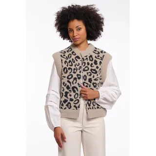 Kurzweste RINO & PELLE "ELONA", Damen, Gr. XXL (44), desert leopard, Bouclé, Obermaterial: 47% Polyamid, 28% Viskose, 25% Polyester, regular fit taillenbedeckt, Westen, mit Bündchen