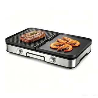 LIFEZEAL Elektrogrill, Tischgrill elektrisch 2000 W, Elektrischer Plattengrill Indoor mit 2 wendbaren Platten, individuelle Temperatureinstellung, Elektro Grill Indoorgrill für Haus, Balkon, Camping