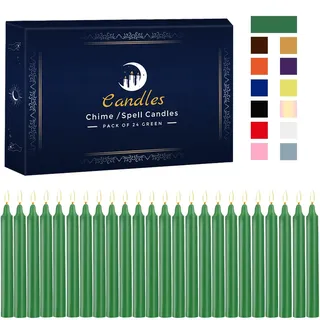 Kunrsug 24 Stück grüne Zauber-Kerzen – Premium Mini geruchlose Stabkerzen für Rituale, Gebet, Geburtstage, Meditation, Altar, Zaubersprüche, Glockenspiel – 10,2 cm hoch – ideal für Hexen