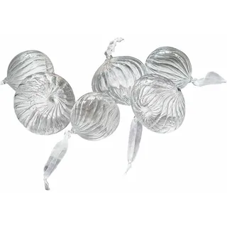 Loberon Weihnachtskugel 6er Set Bavella, klar | Weihnachten, Winter, Festtage, Christbaumkugeln, Mundgeblasenes Glas, Set mit zwei Größen, Filigrane Rillenstruktur