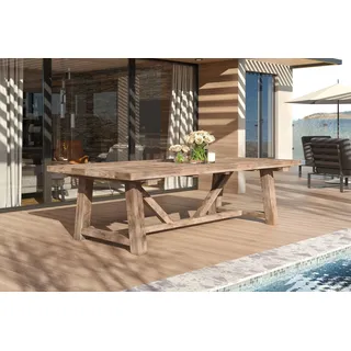 OUTFLEXX Esstisch XXL, natur, recyceltes Teak, 220x110cm, rustikal gebürstet, Tischplattenstärke 4cm, FSC®-zertifiziertes Produkt