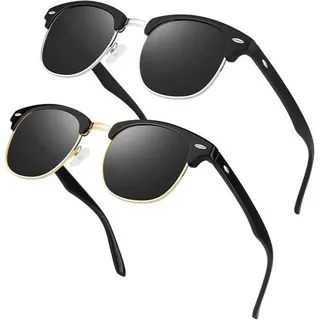 Polarisierte Retro Sonnenbrille Herren Damen Schwarz Grau UV400 Schutz