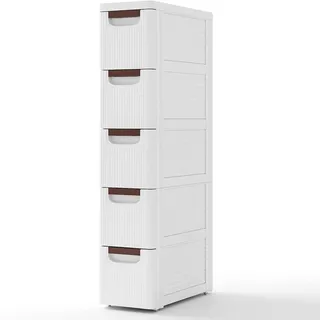 Costway Nischenschrank mit Rädern, Nischenregal 20 cm breit, Nischenwagen mit 5 Schubladen, Badezimmerwagen