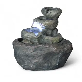 Arnusa Zimmerbrunnen Tischbrunnen Fels-Optik Wasserfall mit LED Beleuchtung Deko Brunnen, Wasserbecken BxT: 26x23 cm, Wasserspiel Wohnzimmerdeko kleiner Wasserfall-Brunnen grau