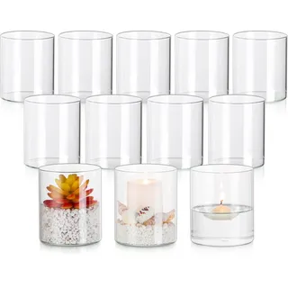 Glasseam Windlicht Glas Glaszylinder für Kerzen: 12er Set Kerzengläser | Windlicht Outdoor, Modern Kerzenglas, Vase, Tischdek, Für Hochzeit Wohnzimmer Deko