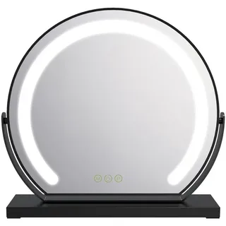EMKE Kosmetikspiegel mit Beleuchtung Rund Schminkspiegel led Tischspiegel, Schwarz Rahmen 3 Lichtfarben,Dimmbar, 360° Drehbar Ø 60 cm