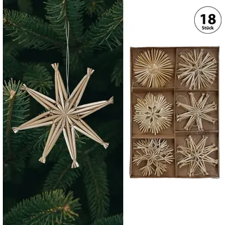 Strohsterne 18er Set 6 Motive Strohschmuck Sterne Christbaumschmuck Weihnachtsdekoration Stroh Baumschmuck - Braun