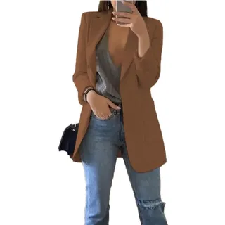 Soulolo Blazer Damen Elegant Damenjacke Longblazer Business Lang Jacke Slim Jacke Mantel Damen Cardigan Anzüge Bedruckter Anzug - XL