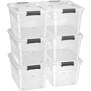 Juskys Aufbewahrungsbox mit Deckel - 6er Set Kunststoff Boxen 45l - Box stapelbar, transparent