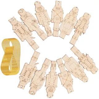 SOLUSTRE 12stücke Teiliges Holz Nussknacker Weihnachtsdeko Anhänger Mit Löchern Und Goldfarbenem Faden Zum Bemalen Und Basteln Naturbelassene Christbaumschmuck Holzanhänger Für DIY Weihnach