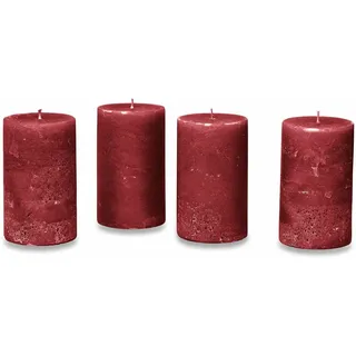 Loberon Kerze 4er Set Braga, durchgefärbt & geruchslos, von Hand gefertigt, Lange Brenndauer, Adventskerzen, Adventskranz, Stumpenkerzen, Paraffinwachs, rot