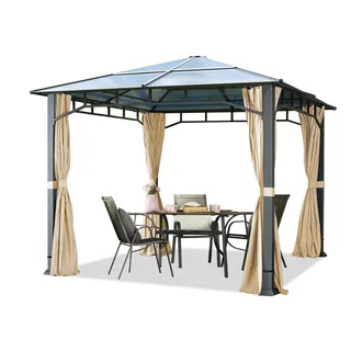 Gartenpavillon 3x3 m Hardtop Pavillon ALU Pergola Gartenzelt mit 4 Seitenteilen