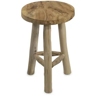 mgc24 Hocker aus Teakholz, Sitzgelegenheit, Beistelltisch, rund, Ø28,5 x 45cm
