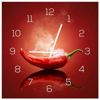 levandeo Wanduhr aus Glas 30,0 cm 30x30cm Chili Peperoni
