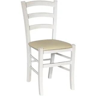Venezia Esszimmerstühle Holz Weiß, Sitz Kunstleder Beige, Höhe 87 cm