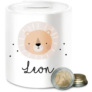 Spardose - Süßes Löwenmotiv Löwe Löwen König der Tiere - Unisize - Weiß - babyspardosen zur Geburt Tier Leon spardosen kinderspardose Lion löwenkopf Keramik Kinder Leo Geschenke Lions Name