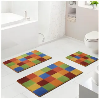 Grund Badematte BONA, Höhe 20 mm, fußbodenheizungsgeeignet, Polyester, rechteckig, rutschhemmender Rücken, kariert, flauschig, weich bunt rechteckig | 70 cm x 120 cm x 20 mm